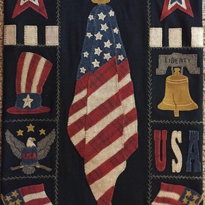 Wool Applique Pattern Freedom Wall Hanging  designed by Cricket Street - Kit Option Available