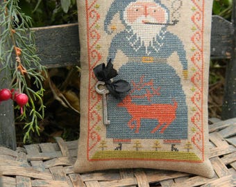 Primitive Cross Stitch Pattern Blue Belsnickle by Notforgotten Farm