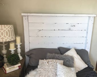 Rustic Farmhouse Headboard "White Distressed"FREE shipping, King Headboard,Queen Headboard,Full Headboard,Twin Headboard, and Footboards