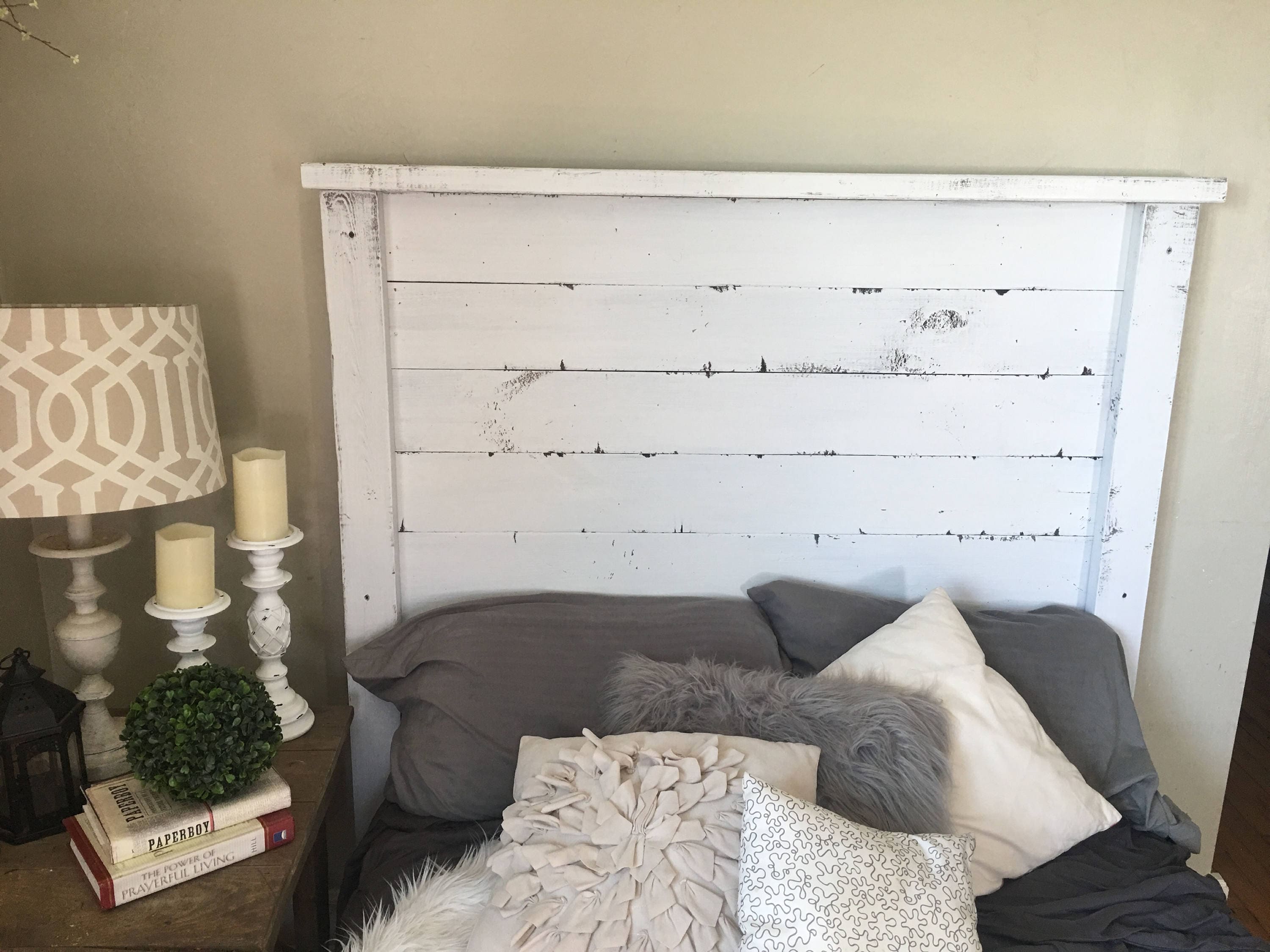 Rustic Farmhouse Headboard white Distressedfree Shipping King