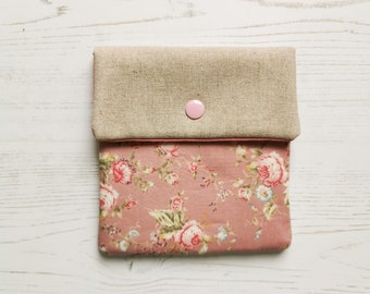 Privacy Pouch , Face Mask Pouch, Small Make up Purse, Period Pouch,  - Pink Flowers Design