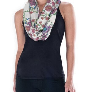 Ladies Fashion Infinity Scarf. Cotton fabric with pretty floral design, custom printed from original design by the artist. Free shipping. image 3