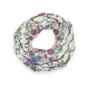 Ladies Fashion Infinity Scarf. Cotton fabric with pretty floral design, custom printed from original design by the artist. Free shipping. image 2