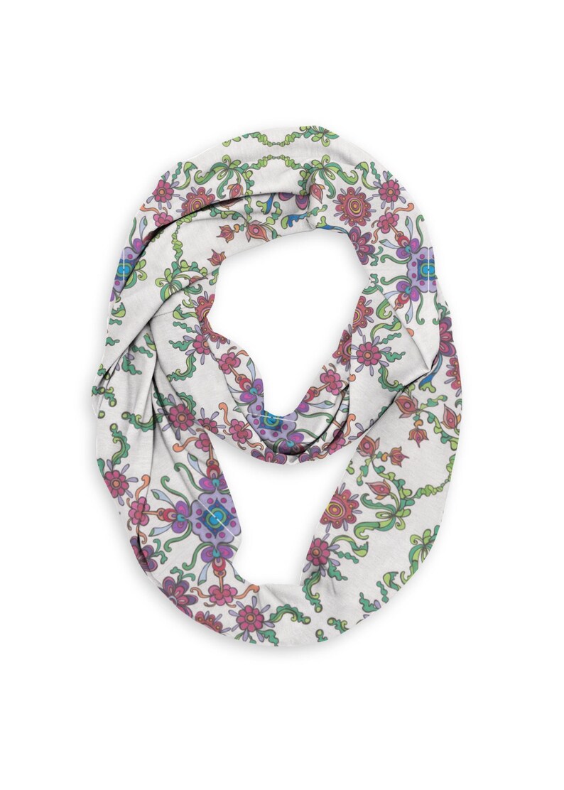 Ladies Fashion Infinity Scarf. Cotton fabric with pretty floral design, custom printed from original design by the artist. Free shipping. image 1