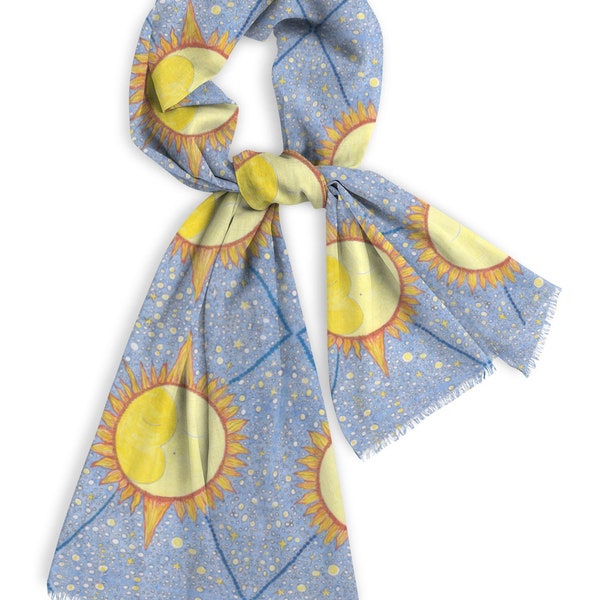 Ladies Fashion Scarf. Custom Printed Natural Cotton Scarf in Assorted Designs by SD McGrath of Moon Art Studio of NJ.