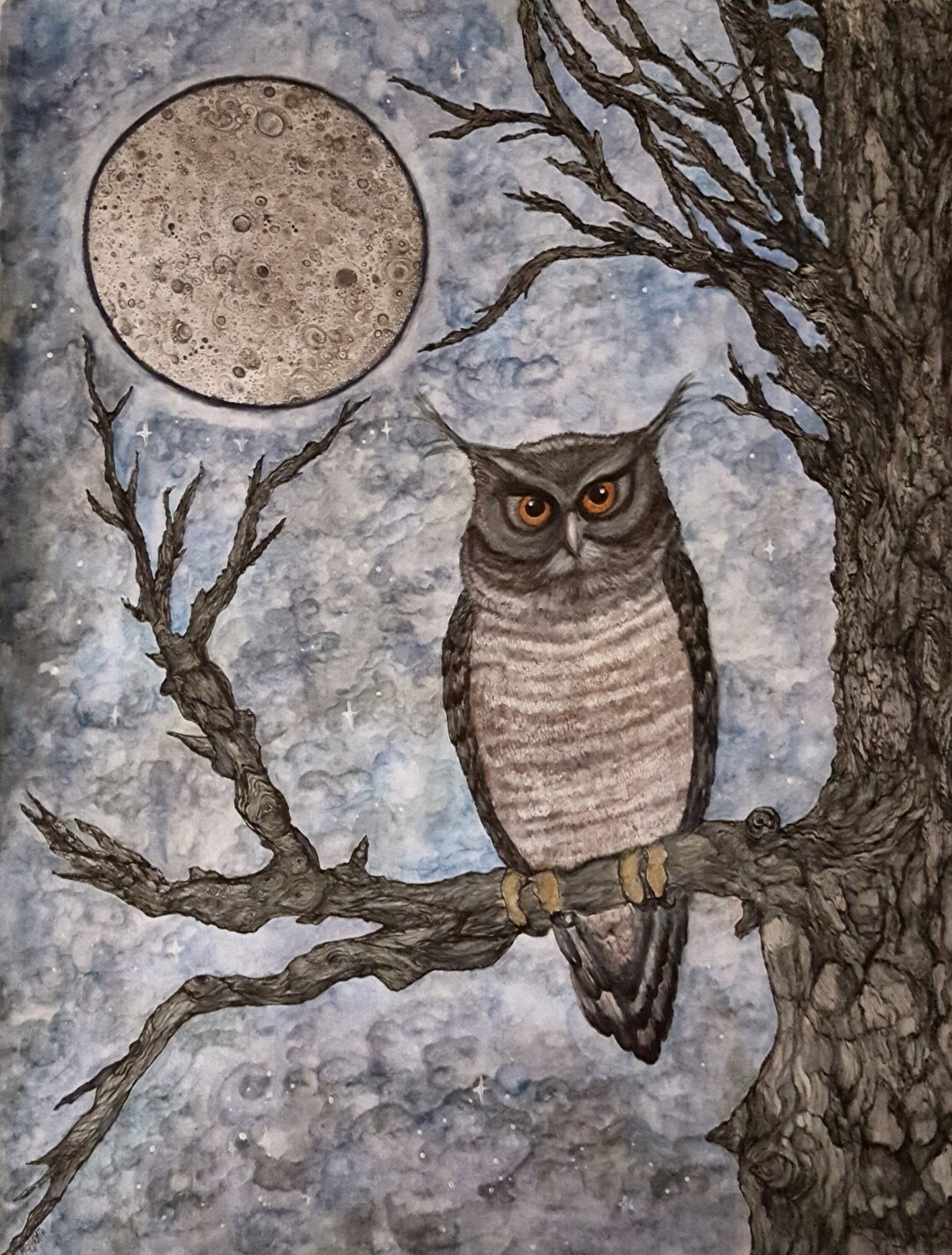 Original Painted Drawing the Watcher is Created Etsy