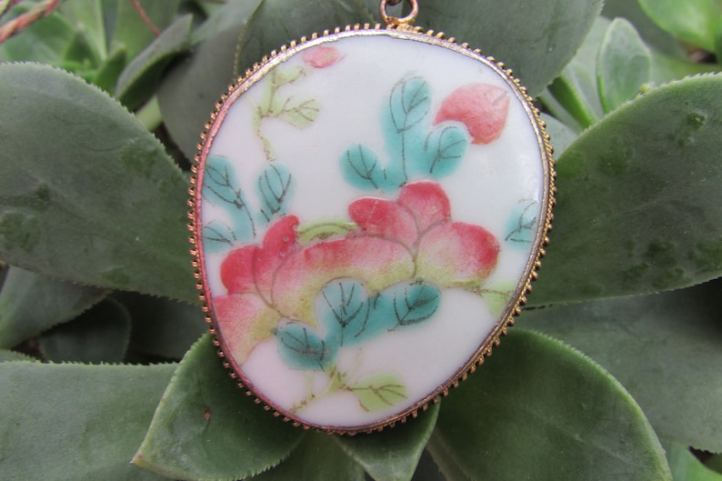 Vintage Asian Tile Necklace pendant on braided cord Asian Jewelry