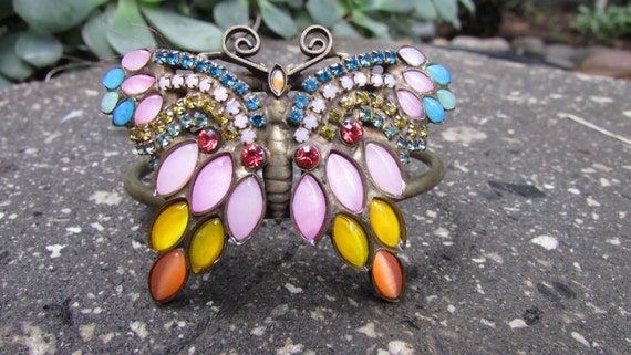 Butterfly Cuff Bracelet by Sorrelli Multicolored Rhinestones Beads