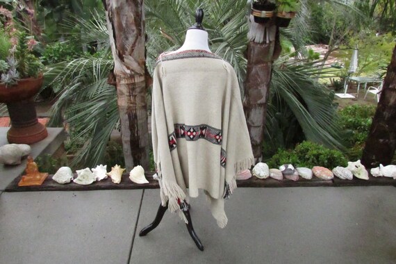Vintage Wool Poncho Ethnic Tribal Hippie Cape One… - image 7