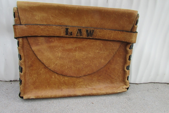 Vintage Leather Briefcase Engraved LAW Hippie Boho