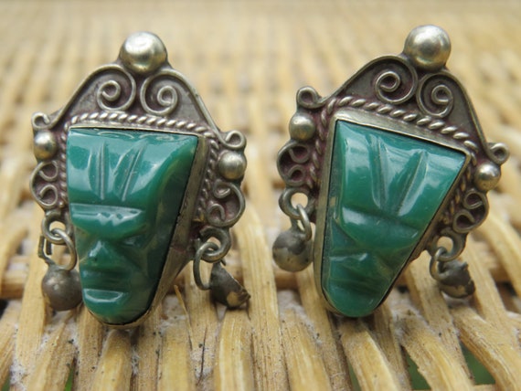 Vintage Mexican Sterling Silver green onyx warrio… - image 5