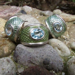 Sterling silver light blue Topaz Hoop Earrings with matching  Ring Size 8 3/4 Jewelry Set