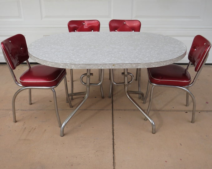 Authentic 1950s Table and Chairs, Rare Folding Retro Table and Chairs, Vintage Chicago Vinyl and