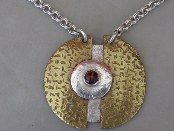 Modernist Sterling Silver Copper Split Circle Nec… - image 3