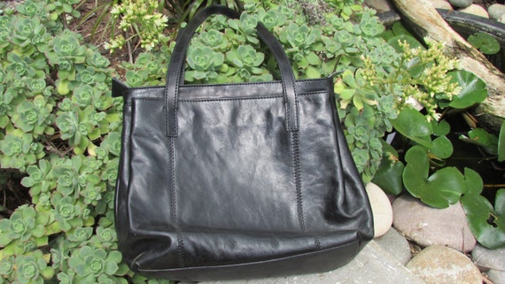 Conte Max Black Leather Purse Large Bag made in Italy Etsy