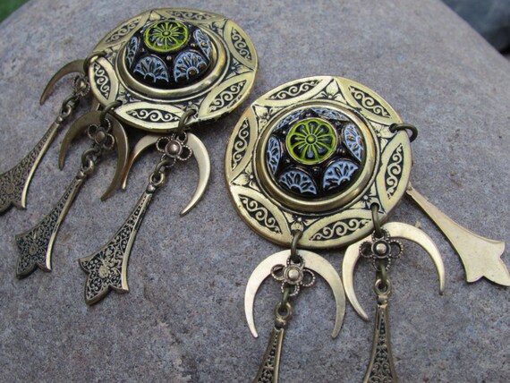 Vintage Copper Statement Dangle Earrings Crescent… - image 3
