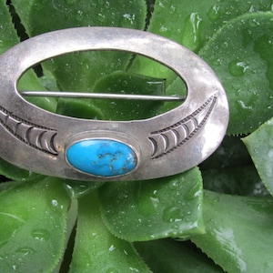 American Indian Sterling Silver and Turquoise Brooch Pin Jewelry