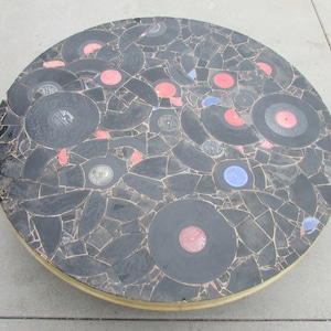 SALE Vintage round Sherman/ Bertram of California Mid Century Mod coffee table Vintage Vinyl records glass top Retro local pick up Heavy