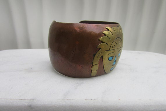 Vintage Mexican Mixed Metal Copper Brass Turquois… - image 6