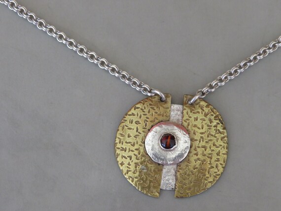 Modernist Sterling Silver Copper Split Circle Nec… - image 2