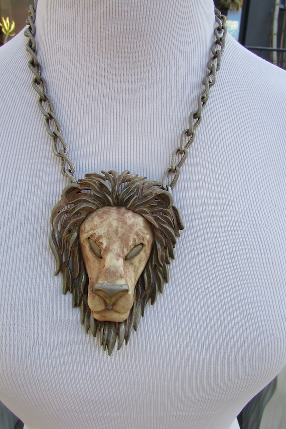 Vintage Brutalist Lion Statement necklace Fun & Fu