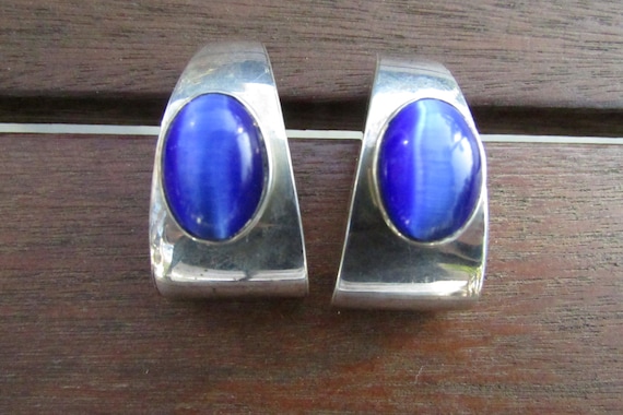 Vintage Mexican Sterling silver half hoop earrings