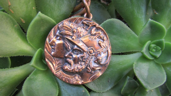 Vintage Copper Large Charm Bracelet with Large He… - image 2