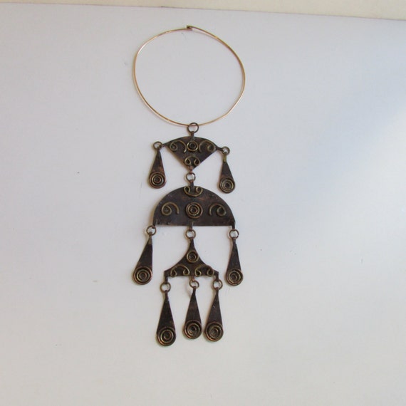 Modernist Copper and Brass Statement Necklace Pen… - image 1