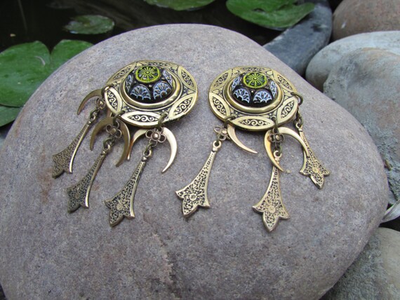 Vintage Copper Statement Dangle Earrings Crescent… - image 4