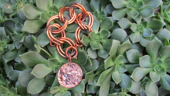 Vintage Copper Large Charm Bracelet with Large He… - image 3