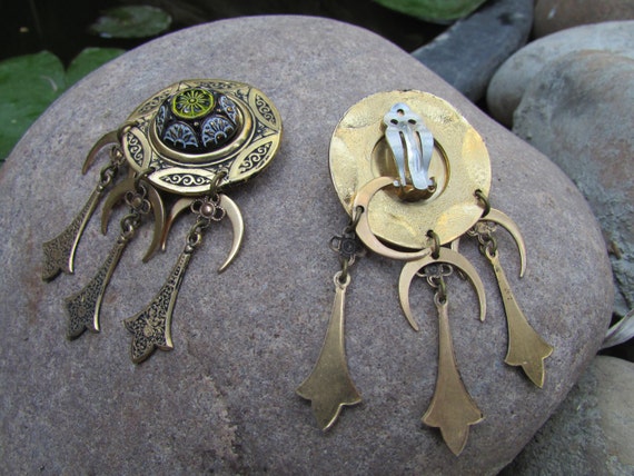 Vintage Copper Statement Dangle Earrings Crescent… - image 5