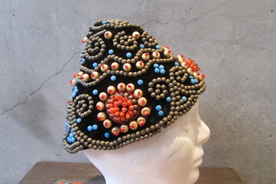 Lilly Dache Paris New York Beaded hat and Matching