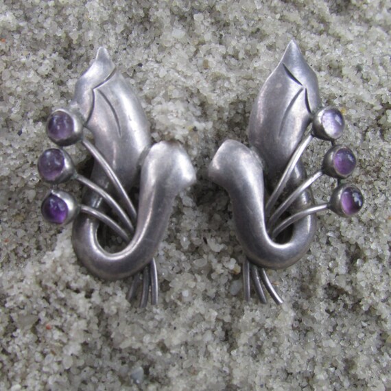 Vintage Mexican Sterling Silver Art Deco Style Ea… - image 2