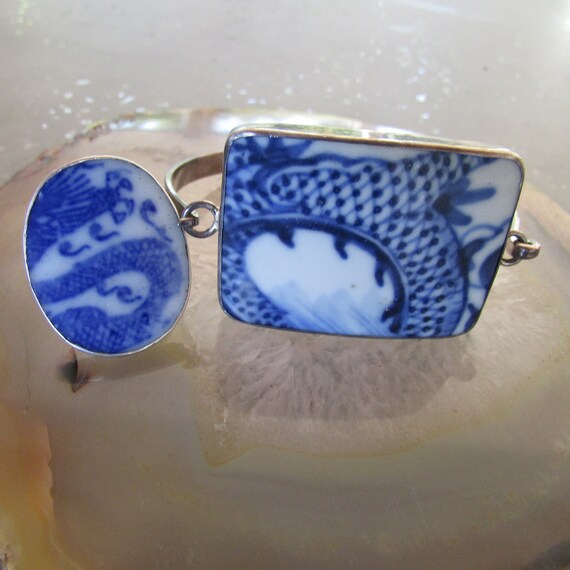 Sterling Silver Ring and Bracelet set with Blue a… - image 1