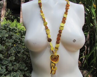 Long Drop Orange peel Necklace Organic Boho Hippie Handmade Yellow