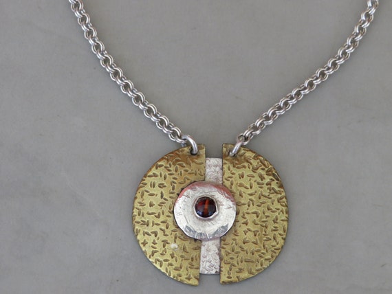 Modernist Sterling Silver Copper Split Circle Nec… - image 4