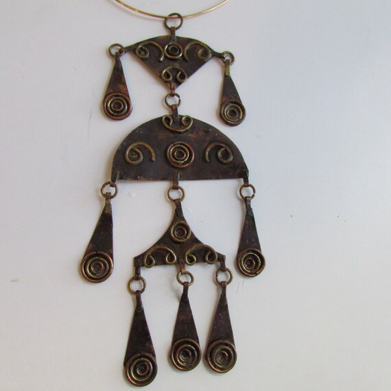 Modernist Copper and Brass Statement Necklace Pen… - image 2