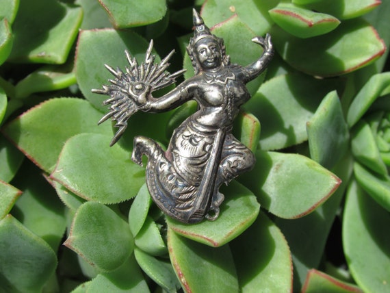 Vintage Sterling Silver Siam Thailand dancing Gir… - image 1