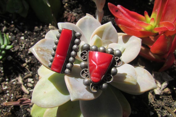 Vintage sterling silver and coral warrior face ea… - image 7