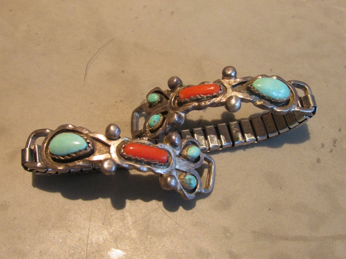 Vintage Sterling Silver Indian Watch Band With Coral & Etsy