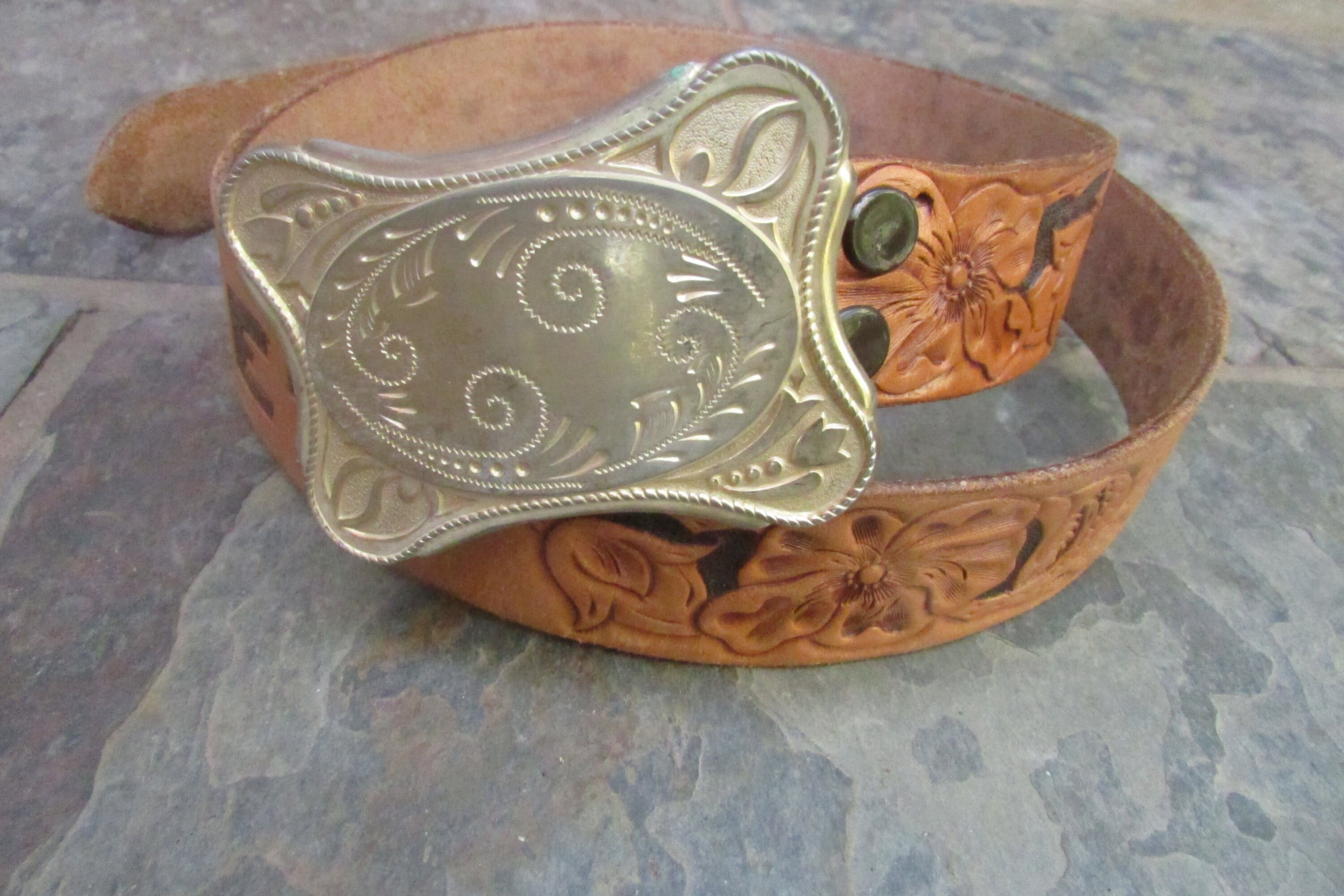 Vintage Leather Belt Janet Flowers Chambers Belt Co Phoenix  display picture 3