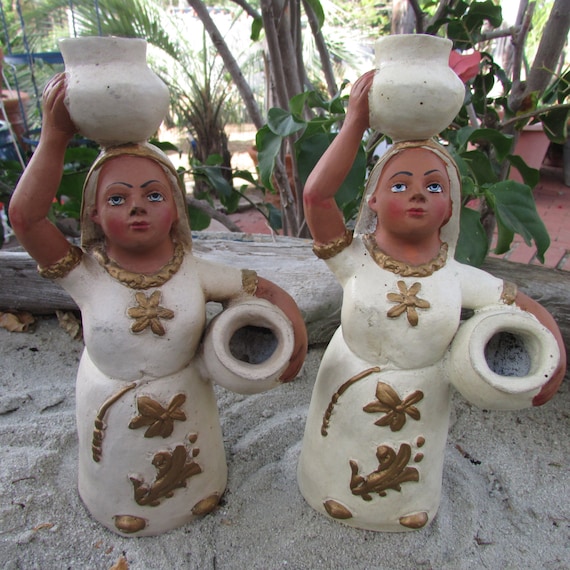 Vintage Mexican Pottery Figural Women Candle Holders Water Jugs Sculpture -  Etsy