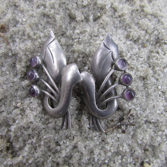 Vintage Mexican Sterling Silver Art Deco Style Ea… - image 1