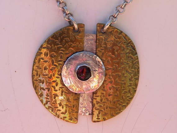 Modernist Sterling Silver Copper Split Circle Nec… - image 8