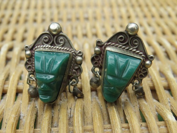 Vintage Mexican Sterling Silver green onyx warrio… - image 4