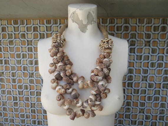 Large Chunky Sea Shell cowrie shell and sea snail necklace home décor Boho Chic Beach house Bali Style Organic Modern Home Ocean Nature Sea