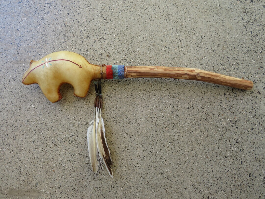 Vintage Navaho Prayer Stick Rattle Polar Bear Native American Art
