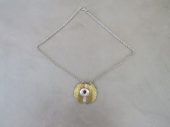 Modernist Sterling Silver Copper Split Circle Nec… - image 1