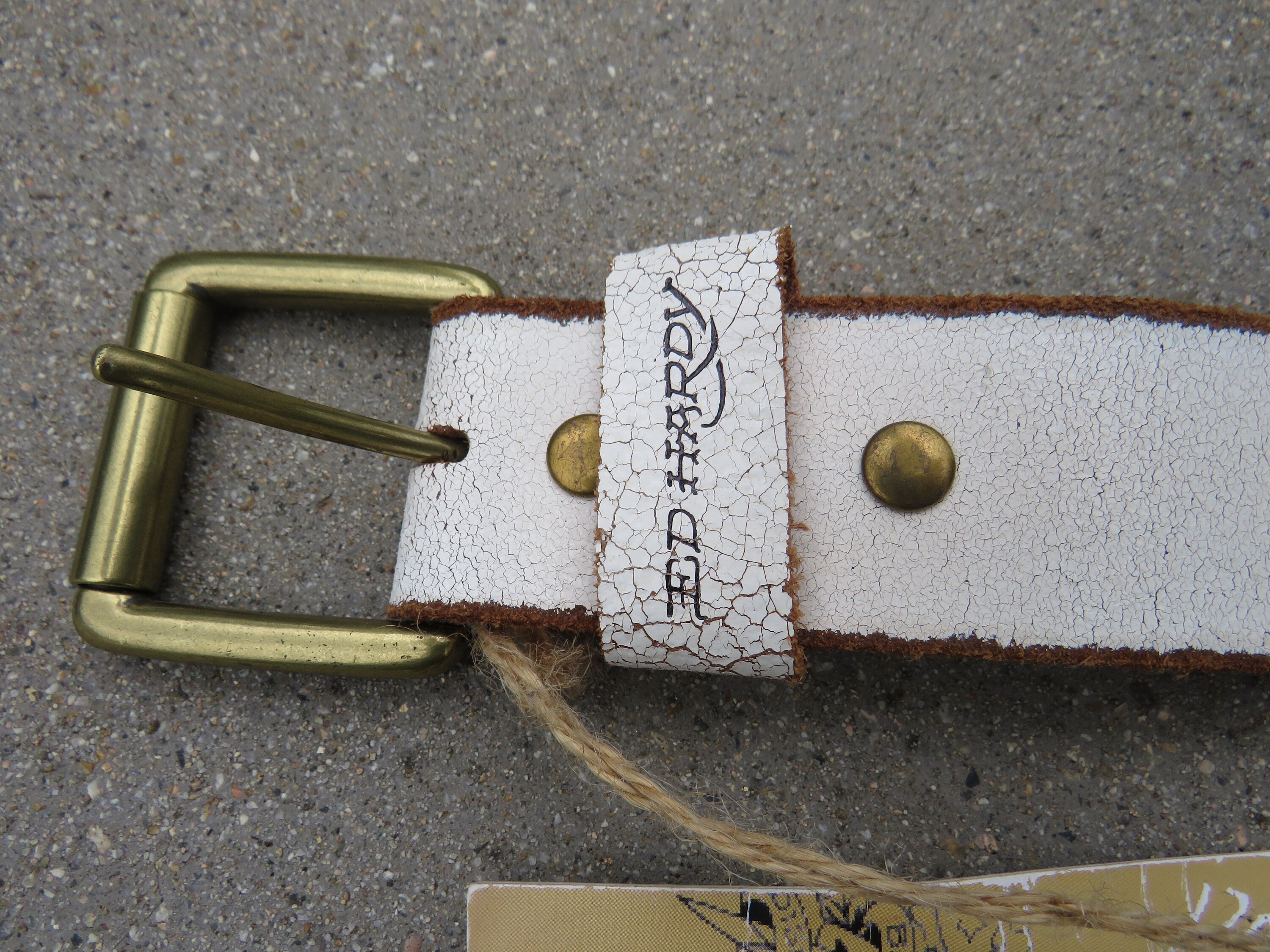 1990s Ed Hardy Distressed White Leather Defender Belt With  display picture 1