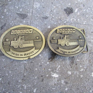 Brass Belt Buckle Laidlaw Landfill pride in service United States Canada Tractor and Brass Plaque/ coaster made in USA CD Hit Industrial